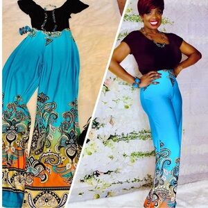 Bailey Blue Colorful Paisley‎ Jumpsuit Whimsical Festival